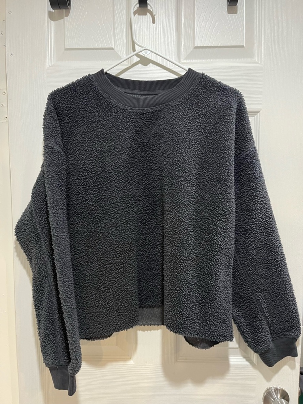 American Eagle Outfitters Off Black/Dark Grey Sherpa Crewneck Sweater
